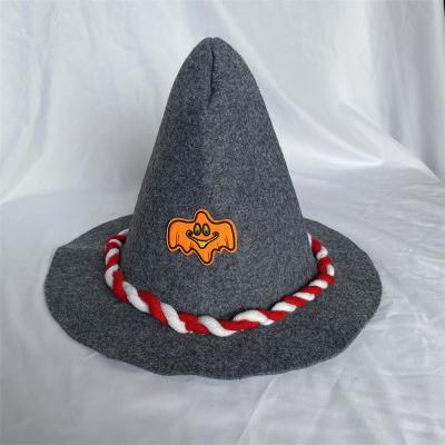 China Character felt stage hat with red ribbon cacuminous costume party Halloween witch hat with cute pattern for sale