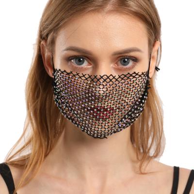 China Ladies/Adult Luxury Slim Washable Breathable Stretch Mesh Face F Party Spring And Summer Nightclub Adult Shiny Elastic Rhinestone Personality for sale