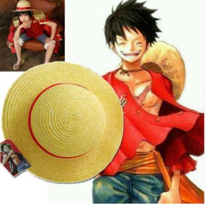 China Image salt grass wide brim straw hat with red ribbon luffy cosplay for sale