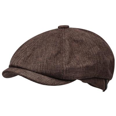 China Vintage Fashion Autumn Winter Short Brim Solid Color Men Newsboy Striped Hat Korean Version Unisex Painter Hat Beret for sale