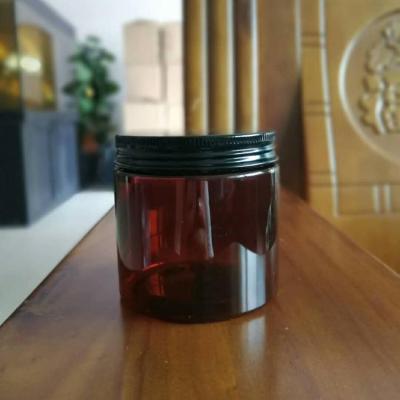 China 200ml plastic amber skin care cream jar with black lid and amber cosmetic jar and amber cream jar for sale