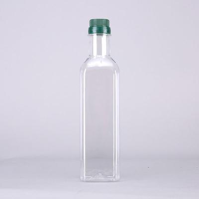 China 500ml Square Pet Oil Clear Frying Oil Bottle Empty Pet Olive Bottle for sale