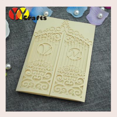 China Laser Cut Classic Wedding Gate Invites Folded Wedding Invitation Card with Your Initials for sale