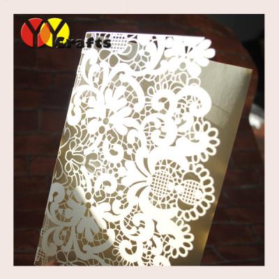 China Elegant wedding invitations Cards , laser cut tri - fold lace flower pocket Wedding card for sale