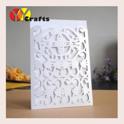 China Creative Pocket wedding invitation card pearl paper laser cut  wedding invitation cards sleeves cover for sale