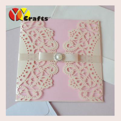 China wedding invitation card Butterfly Ribbon Wedding Invitation card Laser Cut card Elegant Folded Wedding Invitation card for sale