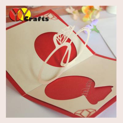 China Laser cut 3D Pop Up Card ring design personalize wedding card for sale