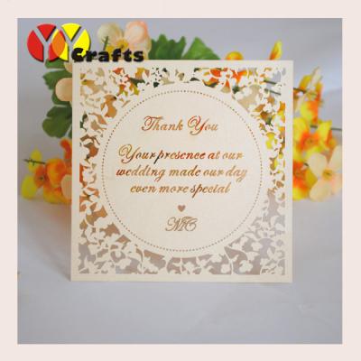 China 13X13 Cm  Ivory Wedding Thank You Card With Laser Cut Custom Words for sale