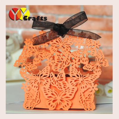 China Butterfly Gift Boxes wedding cake boxes laser cutting with free ribbon for sale