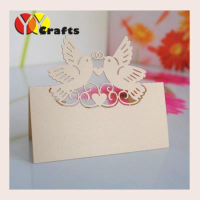 China Laser cut Wedding Table Place Cards love couple doves design 9x9 cm for sale