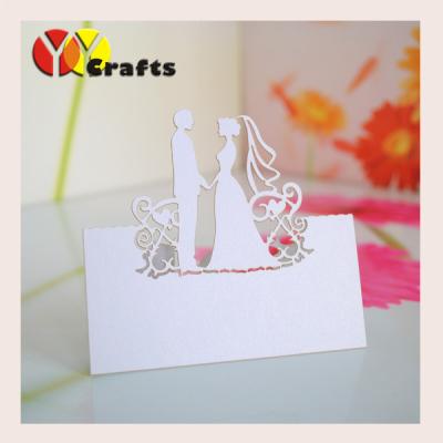 China Pearl Paper Wedding Table Place Cards for guests white bride and groom for sale