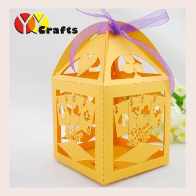 China Lemon Yellow Candy Wedding Gift Boxes Birdcage Poker Design for sale