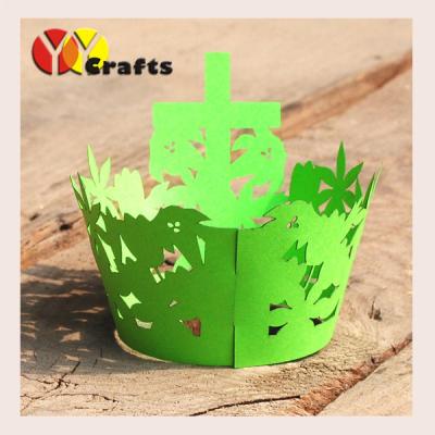 China Cross shape eco friendly paper handmade fancy baptism cup cake holder for sale