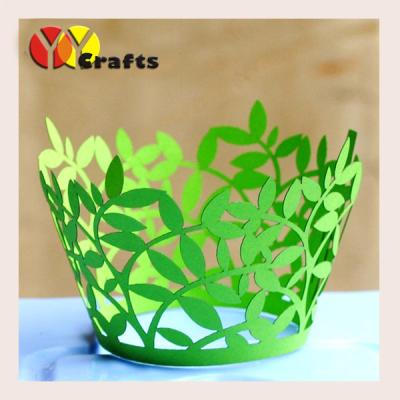 China Good quality green paper handmade leaf cupcake wrapper for wedding and party for sale