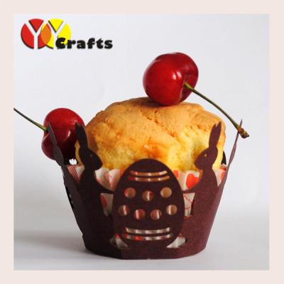 China Laser cut cupcake wrappers wholesale wine red easter egg and rabbit for Easter for sale