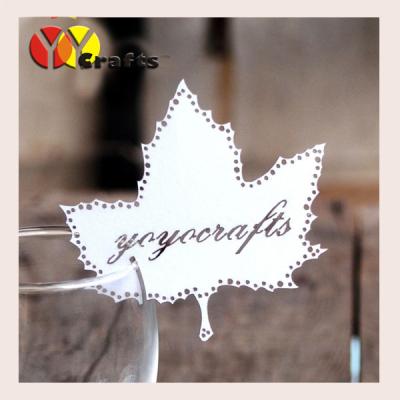 China white leave Laser cut place cards on wine glass with your names for sale