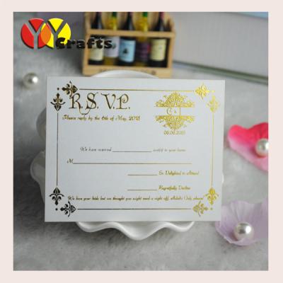 China White Birthday / Wedding Rsvp Card With Gold Foil Printing Cream for sale