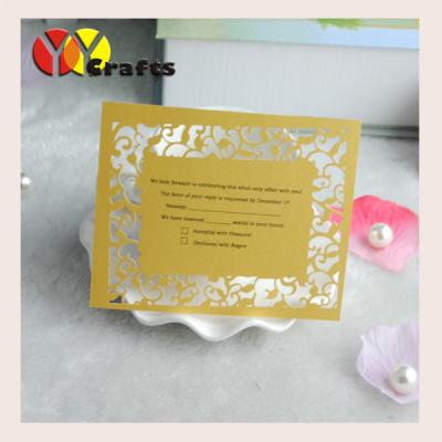 China Laser cut Wedding RSVP card with personalised printing gold flower branches for sale