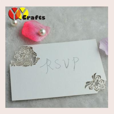 China Laser cut  flower white Wedding Invitation Rsvp Card small card with printing for sale