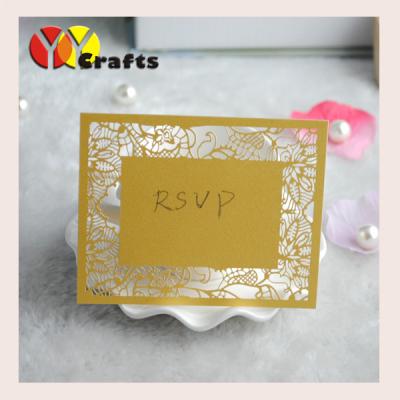 China Laser cut wedding RSVP card flower gold pearl paper 10x8 cm OEM for sale