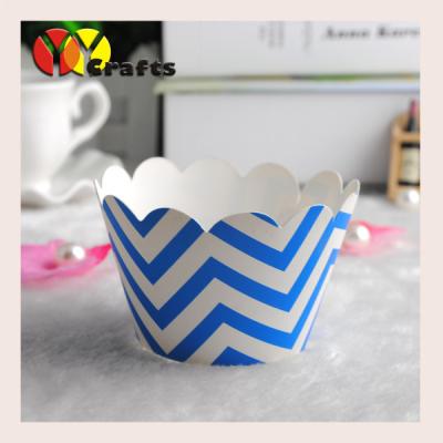 China Paper printed colorful cupcake wrappers white and sky blue wave design for sale