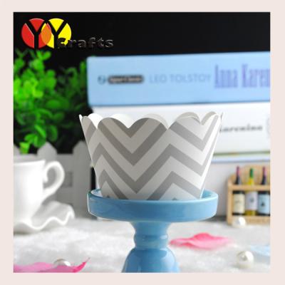 China White And Grey Printing Cupcake Wrappers Colorful Waves For Birthday for sale