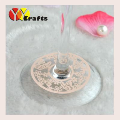 China Pink wedding glass laser cut Wine Glass Card butterfly shape decoration for sale