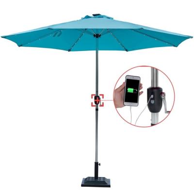 China Outdoor Furniture 9' LED Tilt Solar Outdoor Sun Umbrella With USB Charge for sale