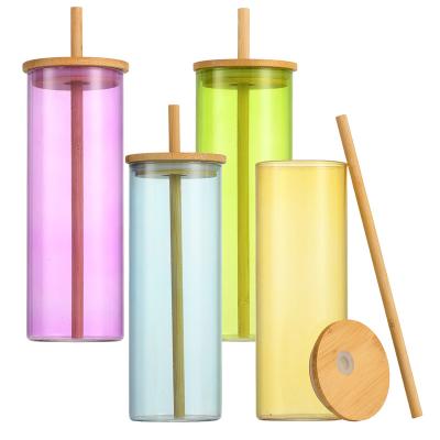 China Customization Wholesale Disposable Originality Glass Cups With Bamboo Lids And Glass Straw for sale