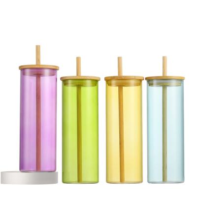 China Wholesale High Quality Disposable Tumbler Cups With Bamboo Glass Lids And Straws for sale