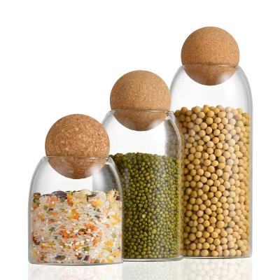 China 750ml Storage Borosilicate Glass Bottle Glass Container High Freshness Preservation Kitchen Coffee Beans Peanut Jars With Cork Ball Lid Airtight for sale