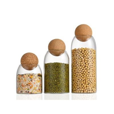 China Glass Handmade Canister Freshness Preservation Borosilicate Glass Jars For Storage Food Storage Jars With Wooden Lid Cork Ball Stopper for sale