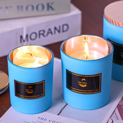 China Home Luxury Scented Candles Private Label Decoration Electroplating Gold Inside Candle Glass Vessels With Flat Metal C Lids for sale