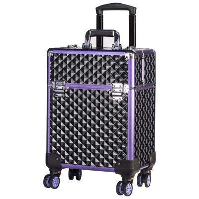 China Durable professional aluminum stagiant rolling makeup train case for makeup artist hairdresser nail for sale