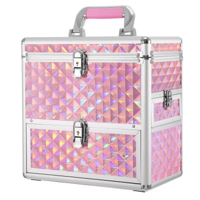 China Durable Pink Makeup Case With Drawers Multi-layer Box Expandable Cosmetic Suitcase Train Kit For Salon Professional Beauty for sale