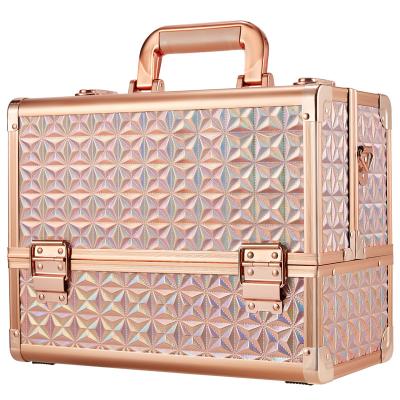 China Durable Multi-layer Gold Lining Professional cosmetic makeup case organizer Make Up Carrier with Lockable Keys for Women for sale