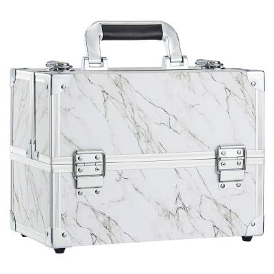 China Durable portable aluminum material cosmetic case professional makeup cosmetic storage box with 6 trays for sale