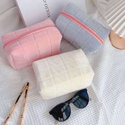 China Wholesale Customized Fashion Logo Plush Travel Toiletry Cosmetic Bags Makeup Pouch for sale