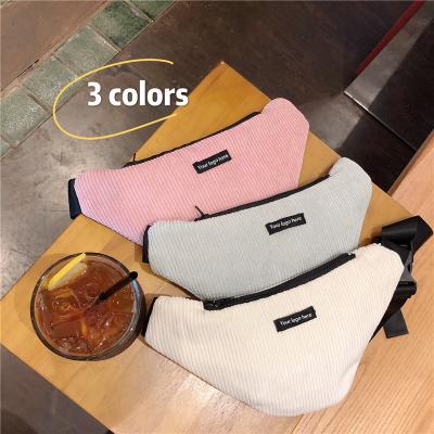 China Fashion Wholesale Custom Corduroy Fanny Pack Waist Bags LOGO Print Fashion Designer Men Girls Kids Boy For Women for sale