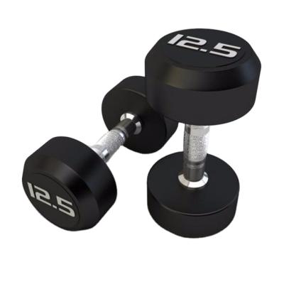 China Durable High Quality Black Round Head PU Dumbbell Fitness Equipment For Gym for sale