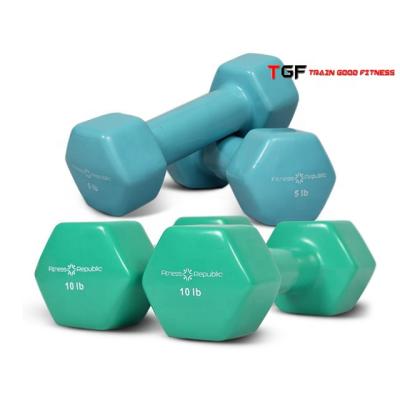 China Universal Hot Weightlifting Colored Vinyl Dipped Hex Dumbbells for sale