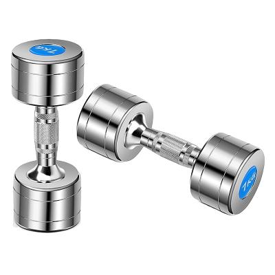 China Home Fitness Gym Dumbbell Round Head Dumbbell Stainless Steel Chromed Dumbbell for sale