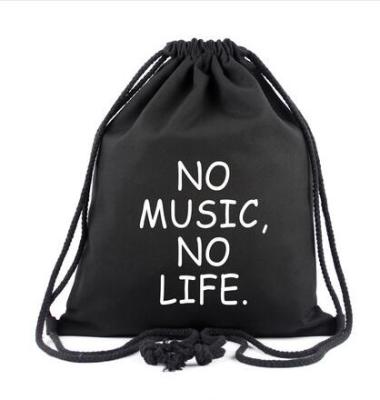 China Alibaba China Custom Handled Printed Fashion Black Cotton Canvas Drawstring Bag for sale