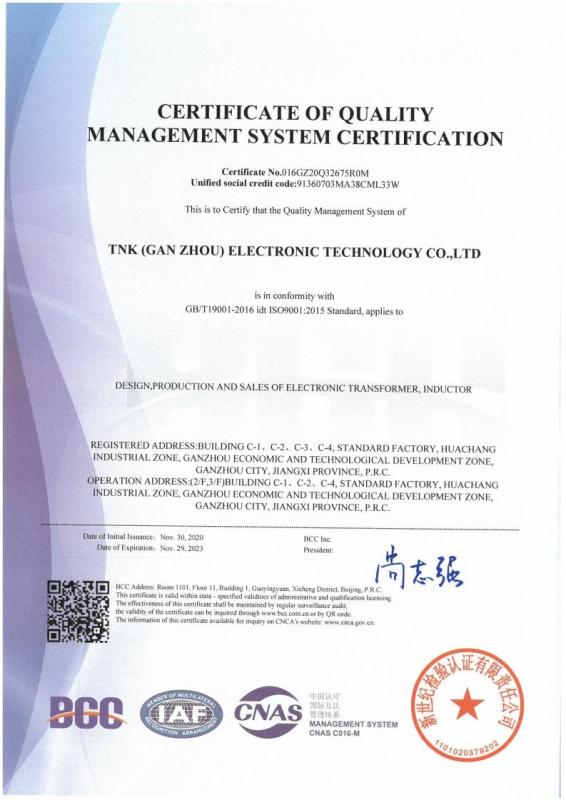 ISO9001 - Ganzhou TNK Electronic Technology Co., Ltd.