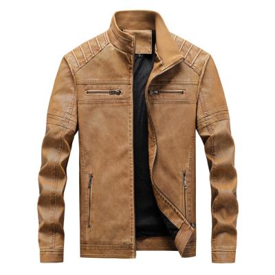 China Foreign Trade Sustainable Men's Leather Jacket PU Collar Wash Autumn Motorcycle Jacket for sale