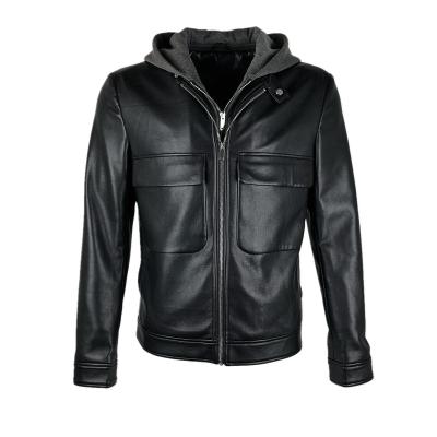 China Cheap custom plus size design latest plus size biker leather jacket with hood for man for sale