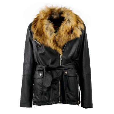 China Long waterproof italian anorak leather jacket with faux fur collar which can be ordered under 1000pcs for sale