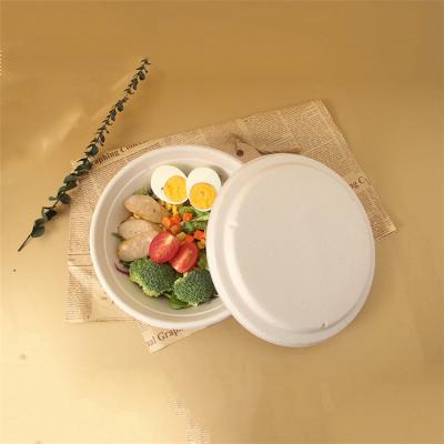 China Biodegradable Round Food Bowl Disposable Food Bowl Compostable Bagasse Sugar Cane Bowl Set With Lid Cover for sale