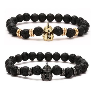 China Eco-Friendly Volcanic Rock Punk Men's Spartan Helmet Natural Stone Lava Elastic Beaded Bracelets For Women Shape Jewelry for sale