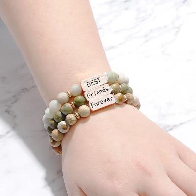 China European and American Wild Natural Volcanic Stone Eco-Friendly Yoga Lettering Hope Faith Friends Combine Frosted Beads Bracelet for Women Gift for sale